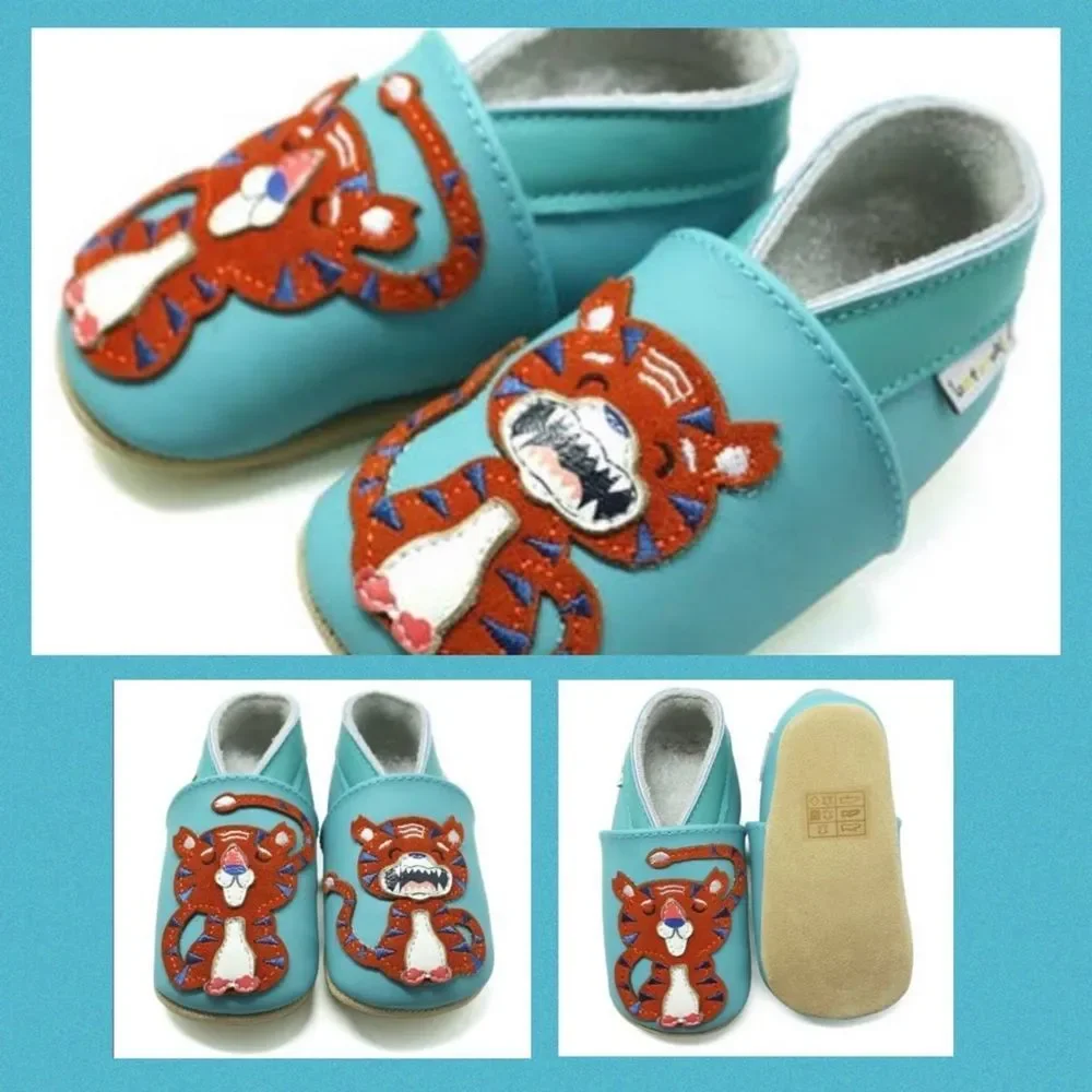 Baby leather slippers - Tiger - * Soft sole leather shoes for Infants